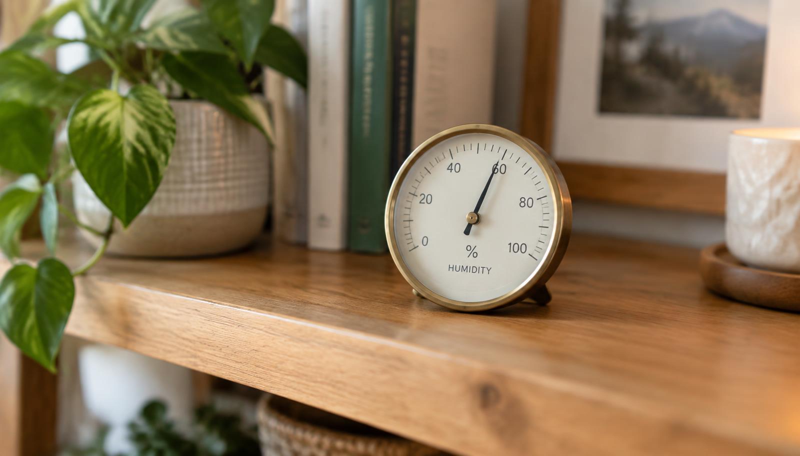 A humidity monitor reading in a care setting.