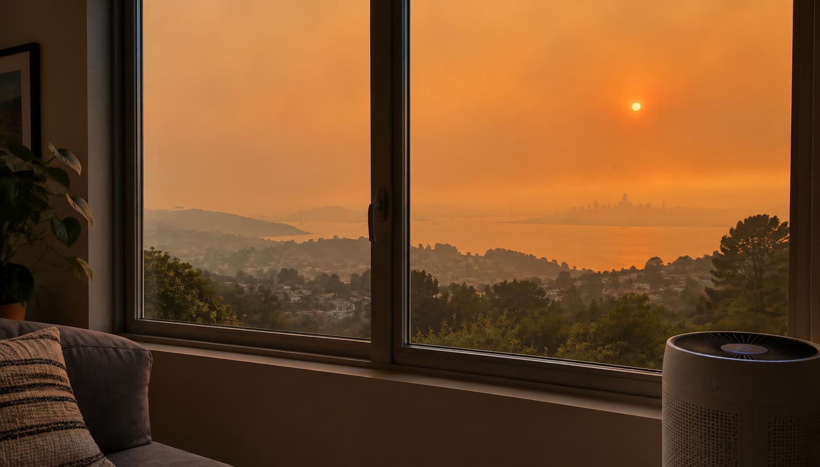 Hazy Bay Area skyline during wildfire season